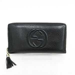 GUCCI Soho Fringe Round Zip Long Wallet Black Leather